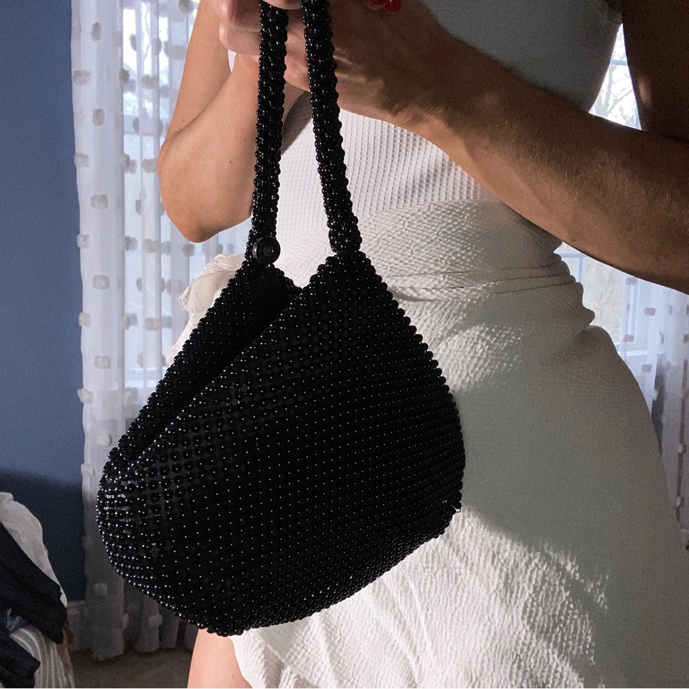 Beaded black satchel evening bag